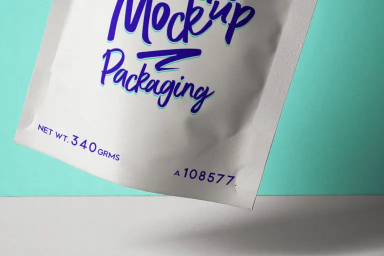 Download Floating Aluminum Pouch free PSD Mockup | Mockup+